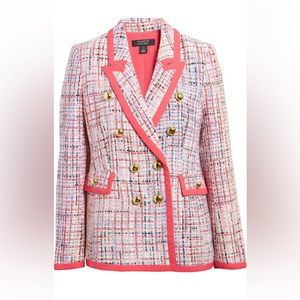 Halogen x Atlantic-Pacific hot pink tweed blazer